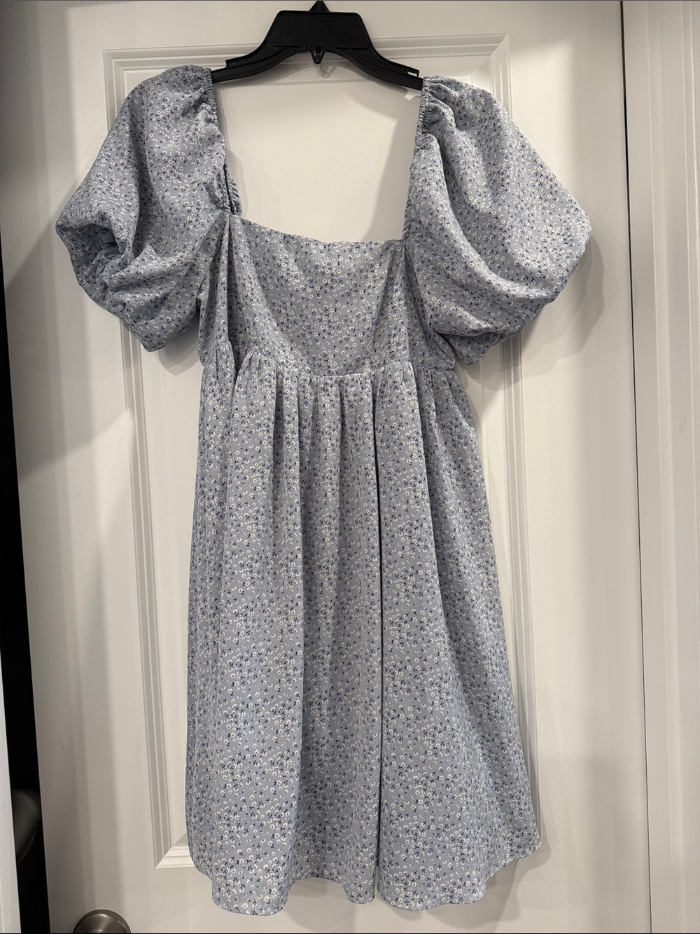 Storia Light Blue Floral Mini Dress with Puff Details